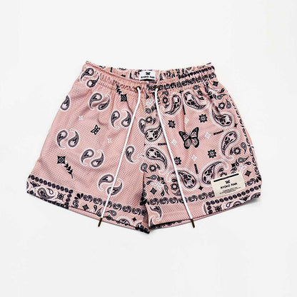 Brown Paisley Print Mesh Shorts - RUN THE STREETS COLLABORATIVE