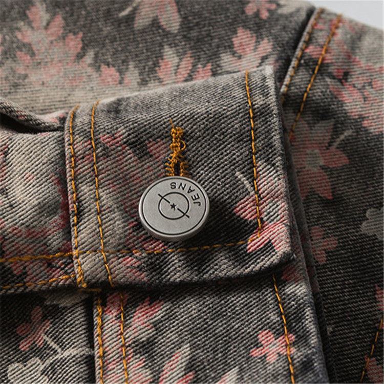 Floral Jacquard Denim Trucker Jacket