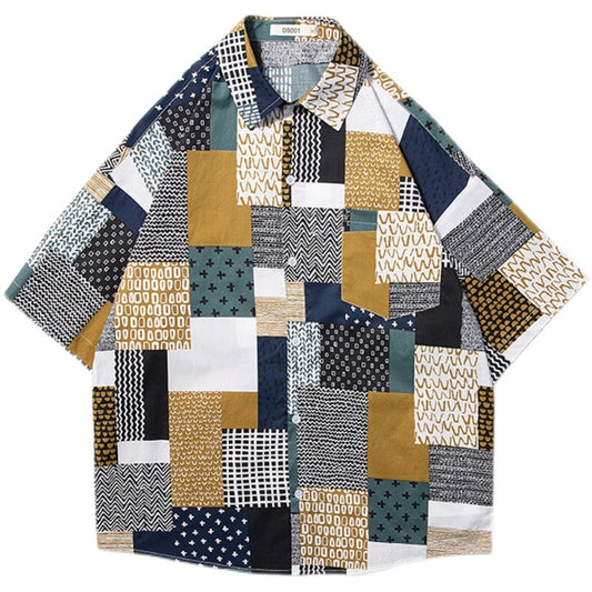 Patchwork Short-Sleeve Button Shirt