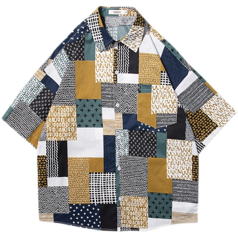 Patchwork Short-Sleeve Button Shirt