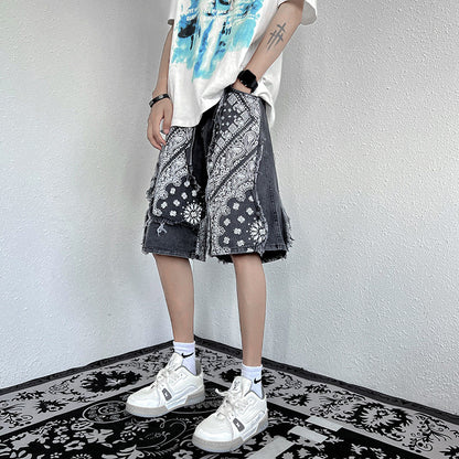 Patchwork Bandana Denim Shorts