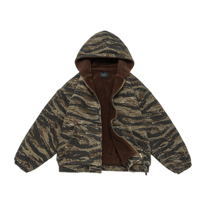 Tiger Camo Sherpa-Lined Hooded Zip Jacket