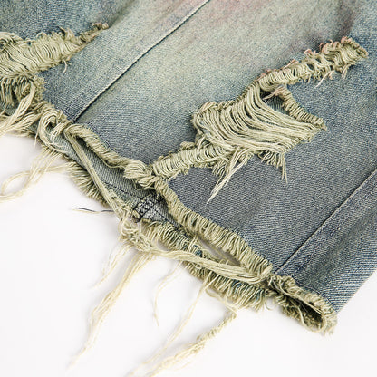 Ripped Washed Spray-Painted Denim Shorts - RUN THE STREETS COLLABORATIVE