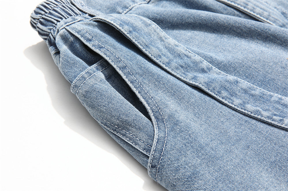 Button-Detail Stretch Denim Shorts - RUN THE STREETS COLLABORATIVE