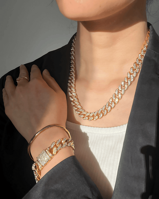 Gold Diamond Chain Necklace Bracelet Bundle Set - RUN THE STREETS COLLABORATIVE