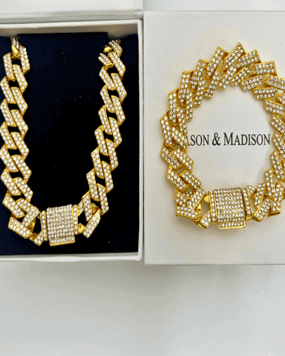 Gold Diamond Chain Necklace Bracelet Bundle Set - RUN THE STREETS COLLABORATIVE