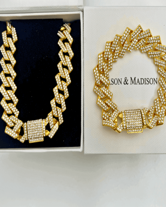 Best Trending Trendy Gold Diamond Chain Necklace Bracelet Bundle Set Jewelry - RUN THE STREETS COLLABORATIVE
