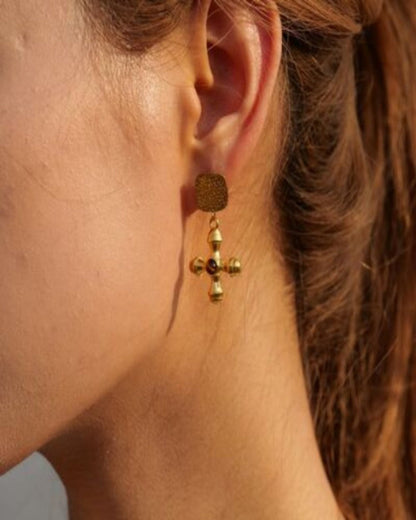 Gold Drop Earrings with Cross - RUN THE STREETS COLLABORATIVE