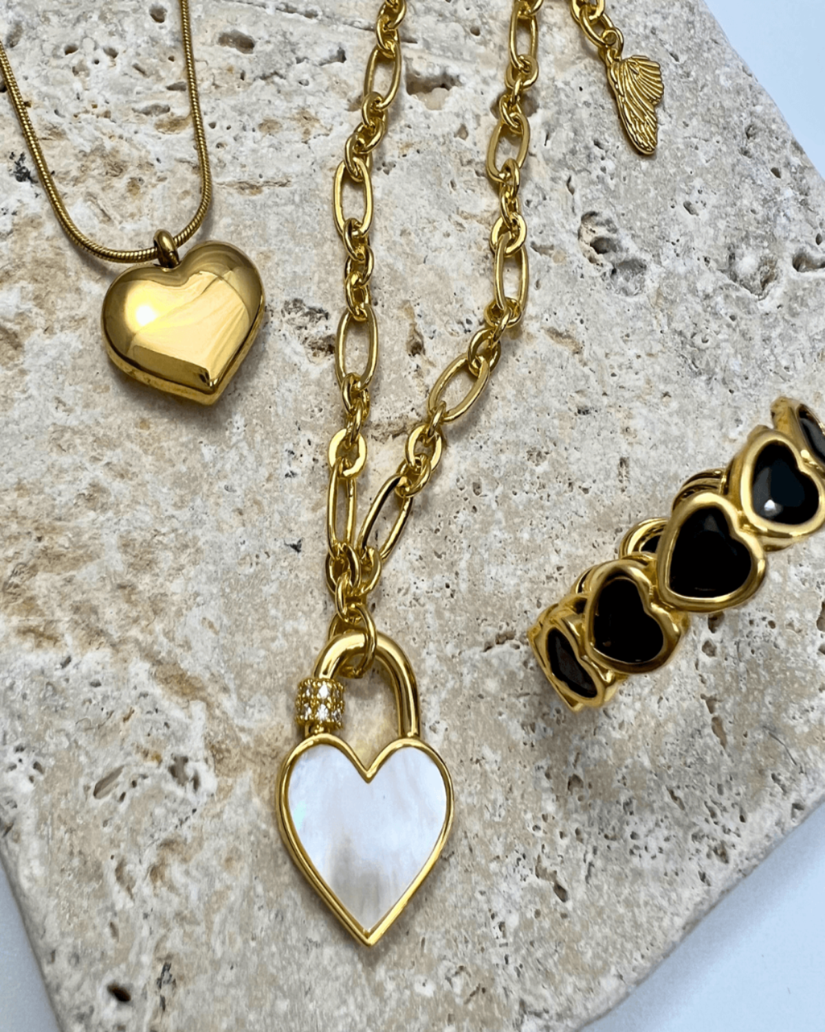 Gold Heart Necklace Bracelet Jewelry Bundle Set - RUN THE STREETS COLLABORATIVE