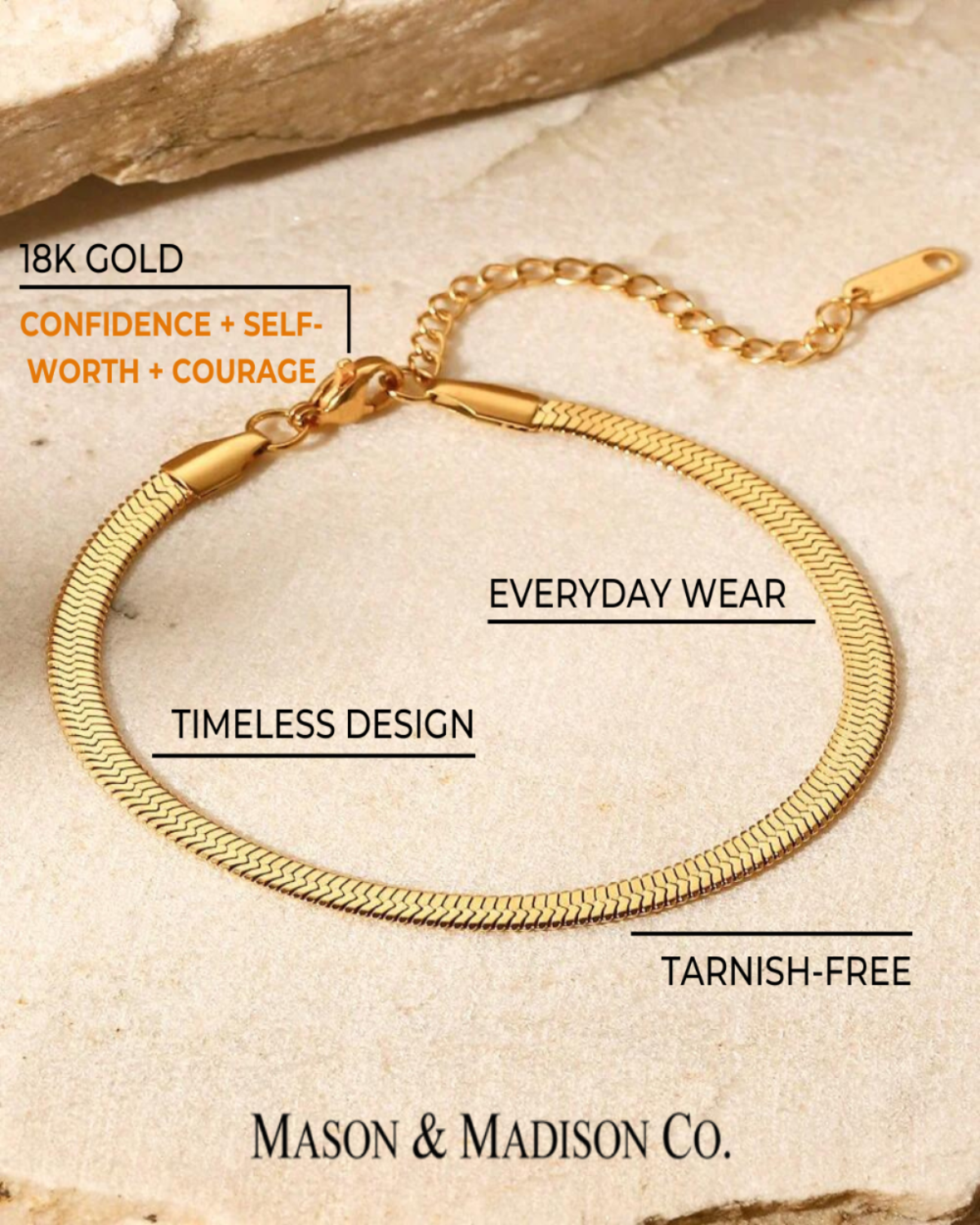 Gold Herringbone Snake Chain Bracelet - RUN THE STREETS COLLABORATIVE