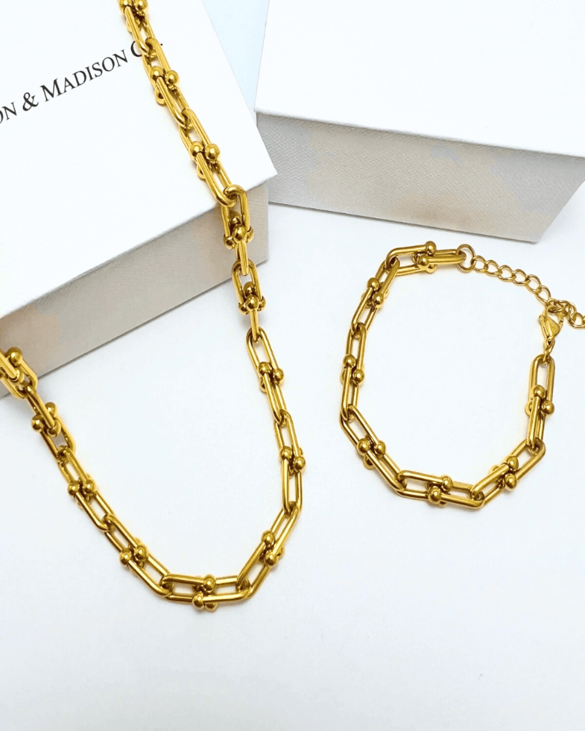 Gold Link Chain Necklace Bracelet Bundle Set Jewelry - RUN THE STREETS COLLABORATIVE