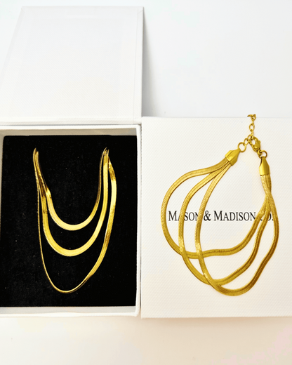 Gold Snake Chain Necklace Bracelet Set Triple-Layer - RUN THE STREETS COLLABORATIVE