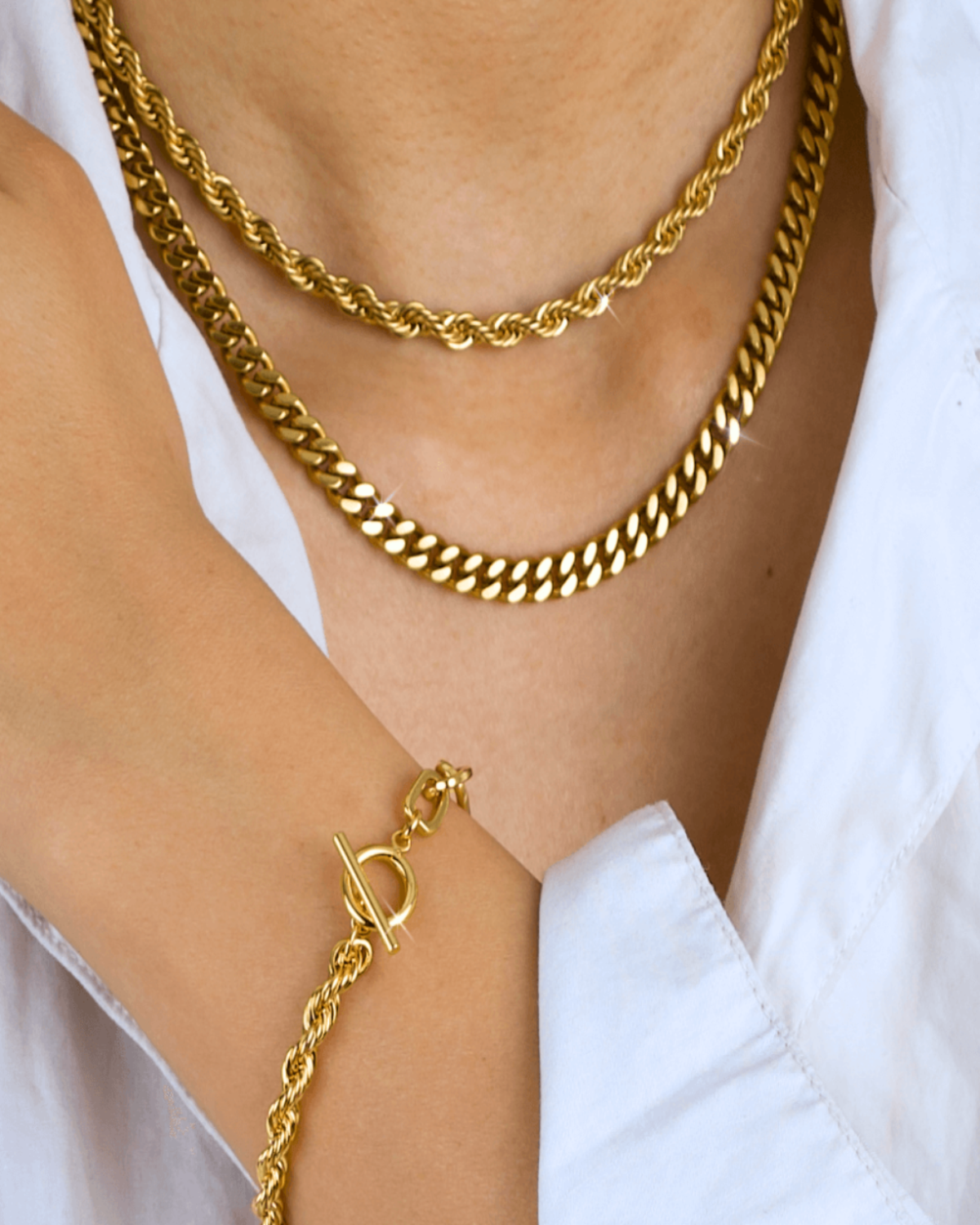 Gold Cable Chain + Rope Chain Necklace Stack Bundle - RUN THE STREETS COLLABORATIVE