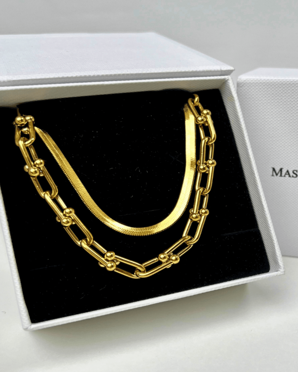 Gold Herringbone Chain + Link Chain Necklace Stack Bundle Jewelry - RUN THE STREETS COLLABORATIVE