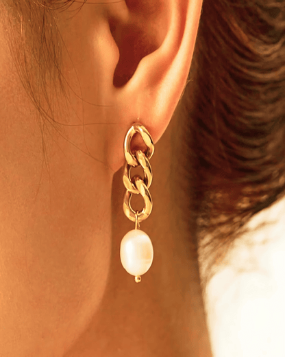 MADISON PEARL DUET™ Gold Chain Earrings - RUN THE STREETS COLLABORATIVE