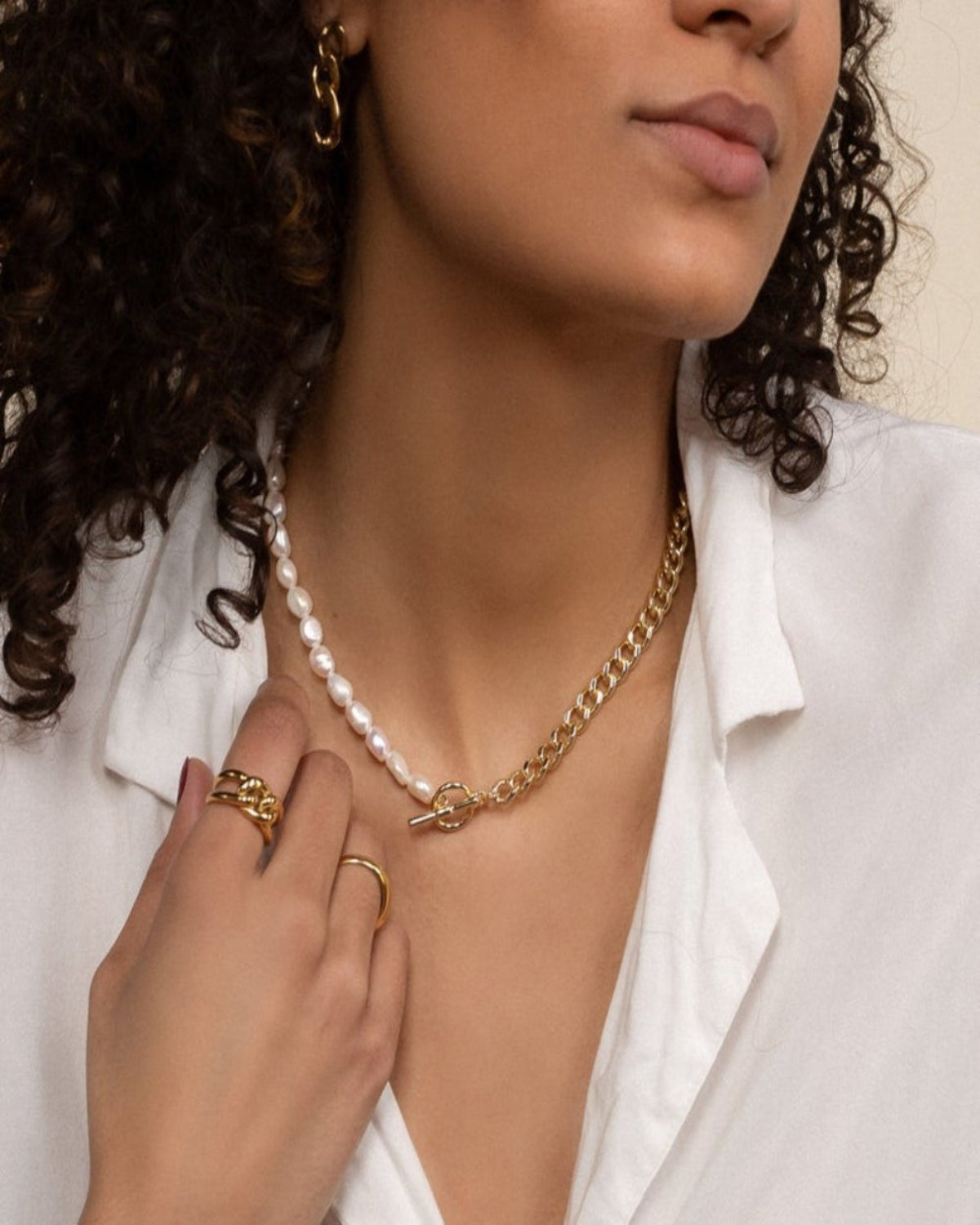 Pearl Chain Necklace Earrings Ring Bundle Set Jewelry - RUN THE STREETS COLLABORATIVE