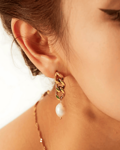 MADISON PEARL DUET™ Gold Chain Earrings - RUN THE STREETS COLLABORATIVE