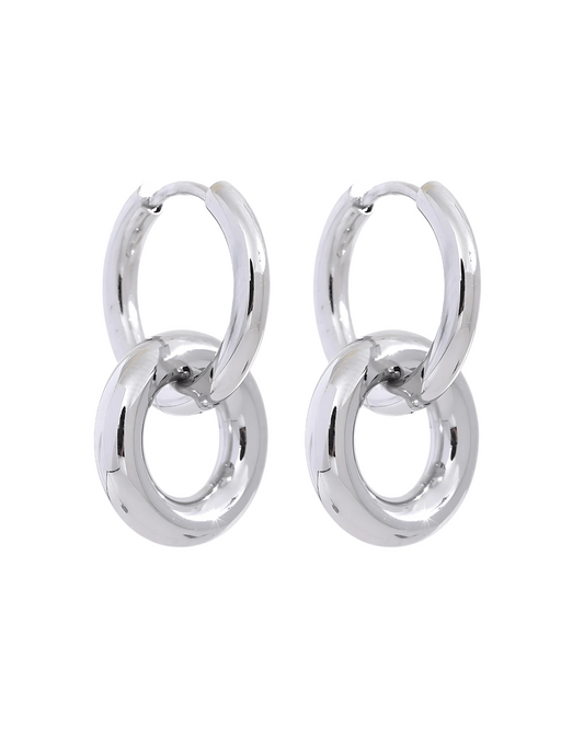 Silver Hoops Earrings - Double Circle - RUN THE STREETS COLLABORATIVE
