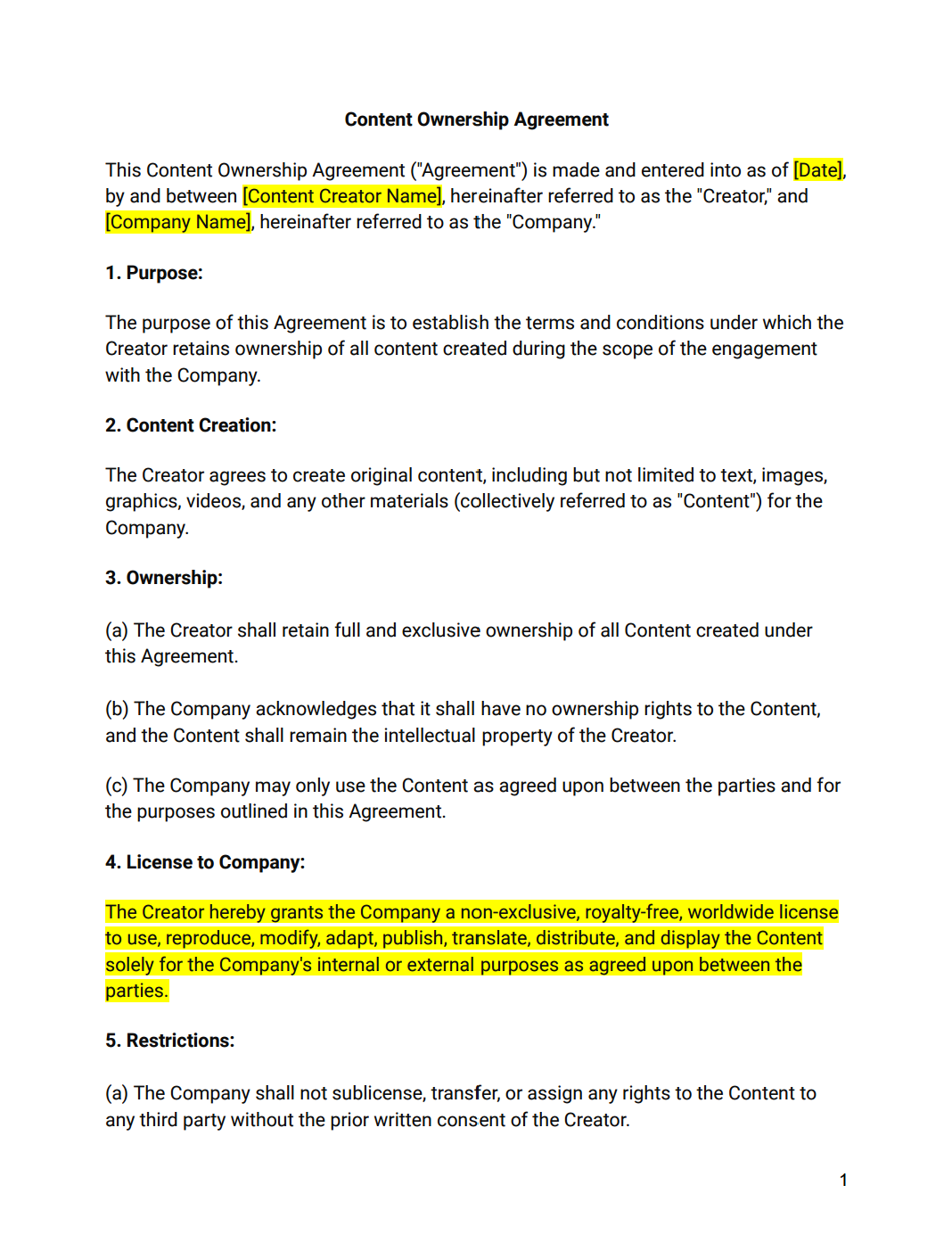 Content Ownership Agreements (Non-Exclusive, Royalty-Free) (Modification Restrictions & Modification Rights) - RTS Collaborative