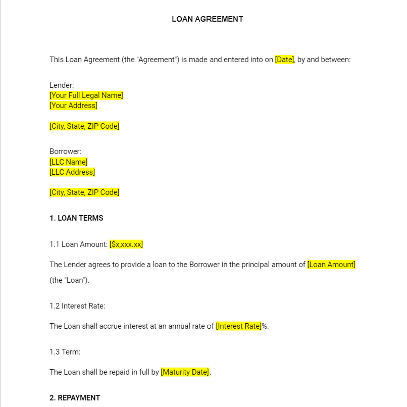 Loan Agreement Templates (Two Templates)(PDF & Word Doc) - RTS Collaborative