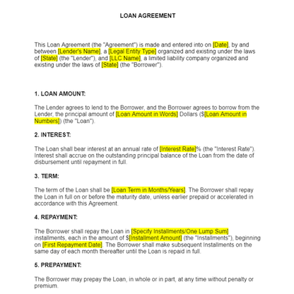 Loan Agreement Templates (Two Templates)(PDF & Word Doc) - RTS Collaborative