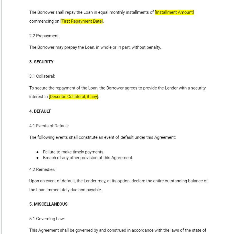 Loan Agreement Templates (Two Templates)(PDF & Word Doc) - RTS Collaborative