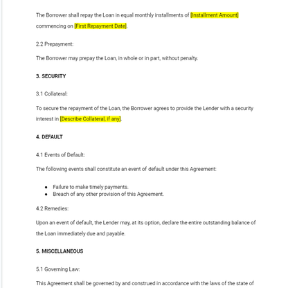 Loan Agreement Templates (Two Templates)(PDF & Word Doc) - RTS Collaborative
