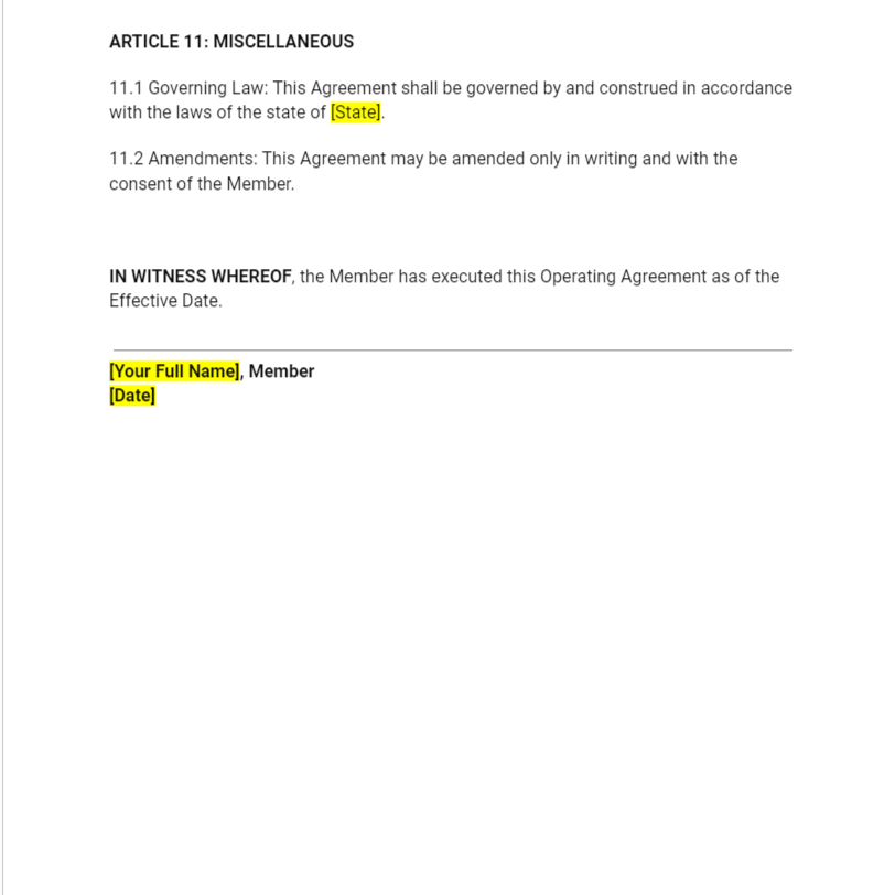 Single Member LLC Operating Agreement (Member Managed) - RTS Collaborative