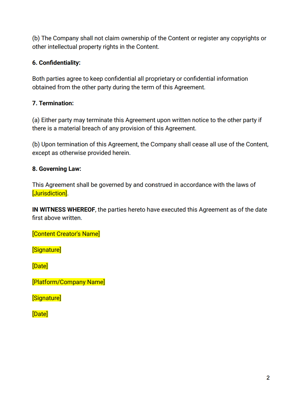 Content Ownership Agreements (Non-Exclusive, Royalty-Free) (Modification Restrictions & Modification Rights) - RTS Collaborative