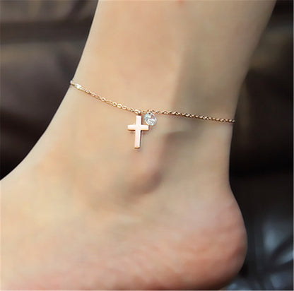 Stainless Steel Cross and Crystal Anklet - RUN THE STREETS COLLABORATIVE