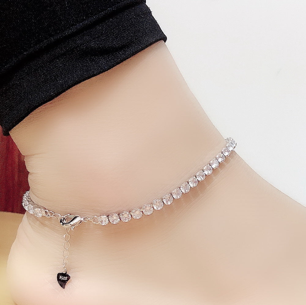 Sterling Silver Crystal Adjustable Anklet - RUN THE STREETS COLLABORATIVE