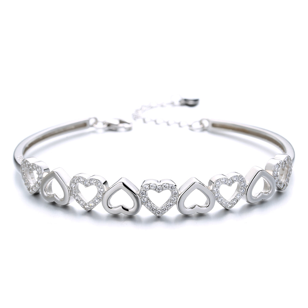 14K White Gold Hearts Bangle Adjustable Bracelet with crystals from Swarovski - RUN THE STREETS COLLABORATIVE
