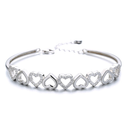 14K White Gold Hearts Bangle Adjustable Bracelet with crystals from Swarovski - RUN THE STREETS COLLABORATIVE