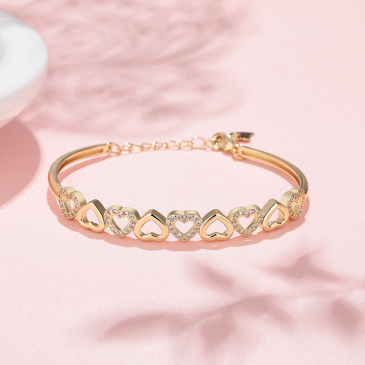 14K White Gold Hearts Bangle Adjustable Bracelet with crystals from Swarovski - RUN THE STREETS COLLABORATIVE