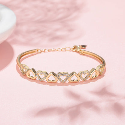 14K White Gold Hearts Bangle Adjustable Bracelet with crystals from Swarovski - RUN THE STREETS COLLABORATIVE