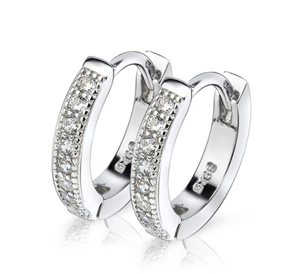 Sterling Silver & Genuine Crystal Huggie Hoop Earring - RUN THE STREETS COLLABORATIVE