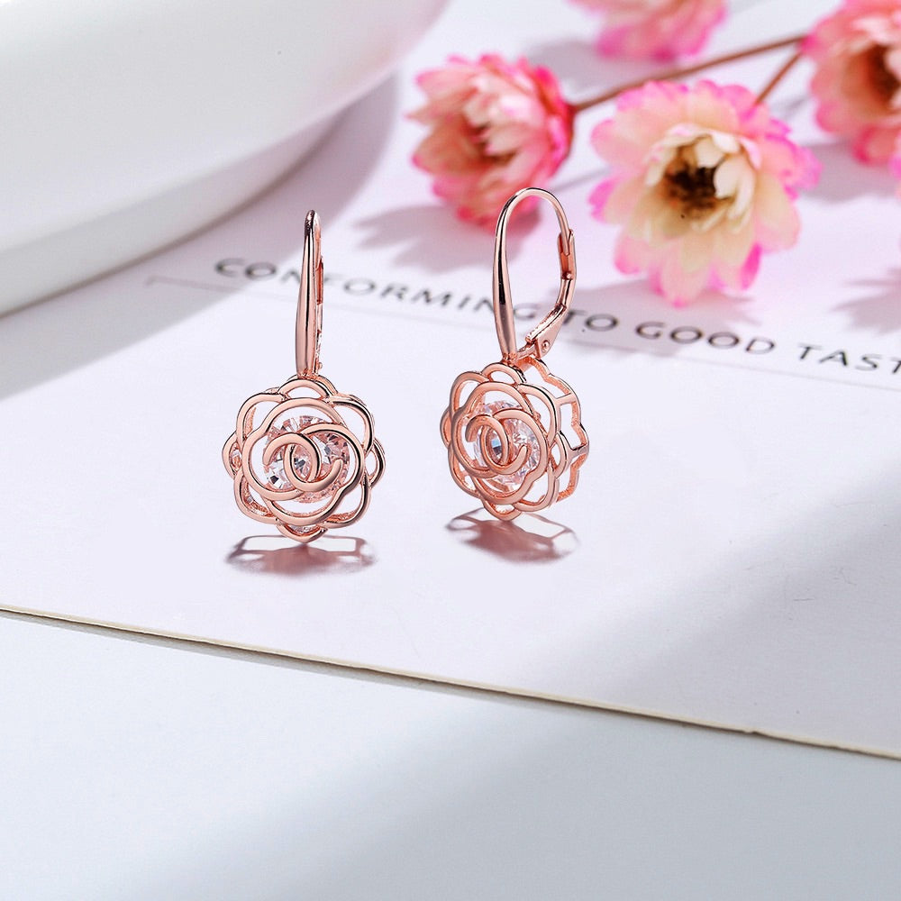Caged Swarovski Crystal Floating Rose Lever Back Earrings - RUN THE STREETS COLLABORATIVE