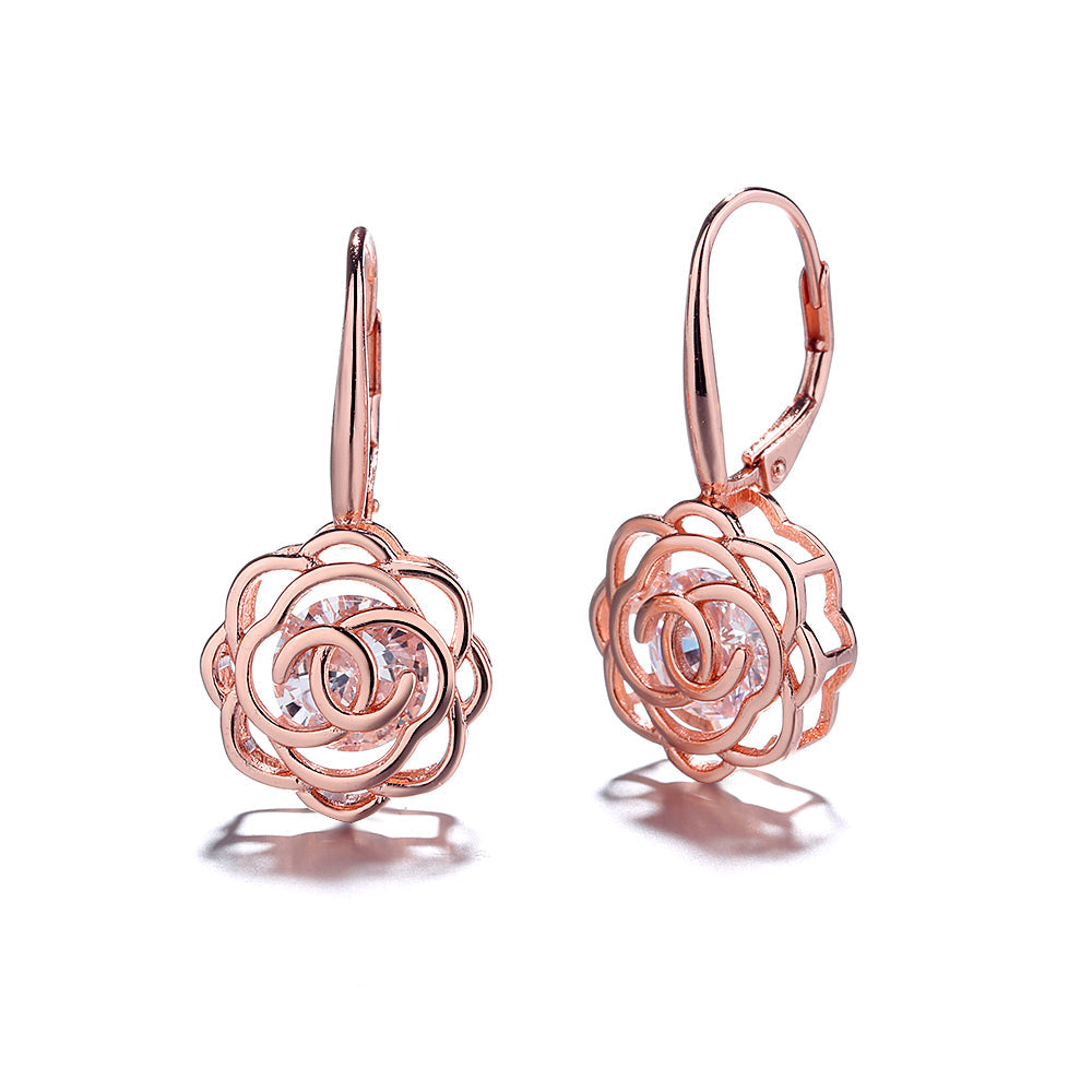 Caged Swarovski Crystal Floating Rose Lever Back Earrings - RUN THE STREETS COLLABORATIVE