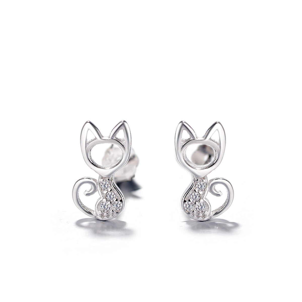 Sterling Silver Whimsical Cat Earrings with Swarovski Crystal - RUN THE STREETS COLLABORATIVE