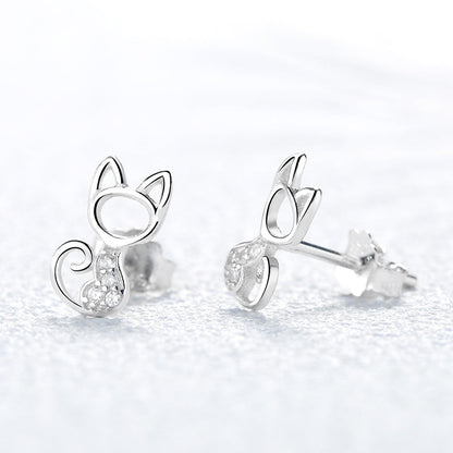 Sterling Silver Whimsical Cat Earrings with Swarovski Crystal - RUN THE STREETS COLLABORATIVE