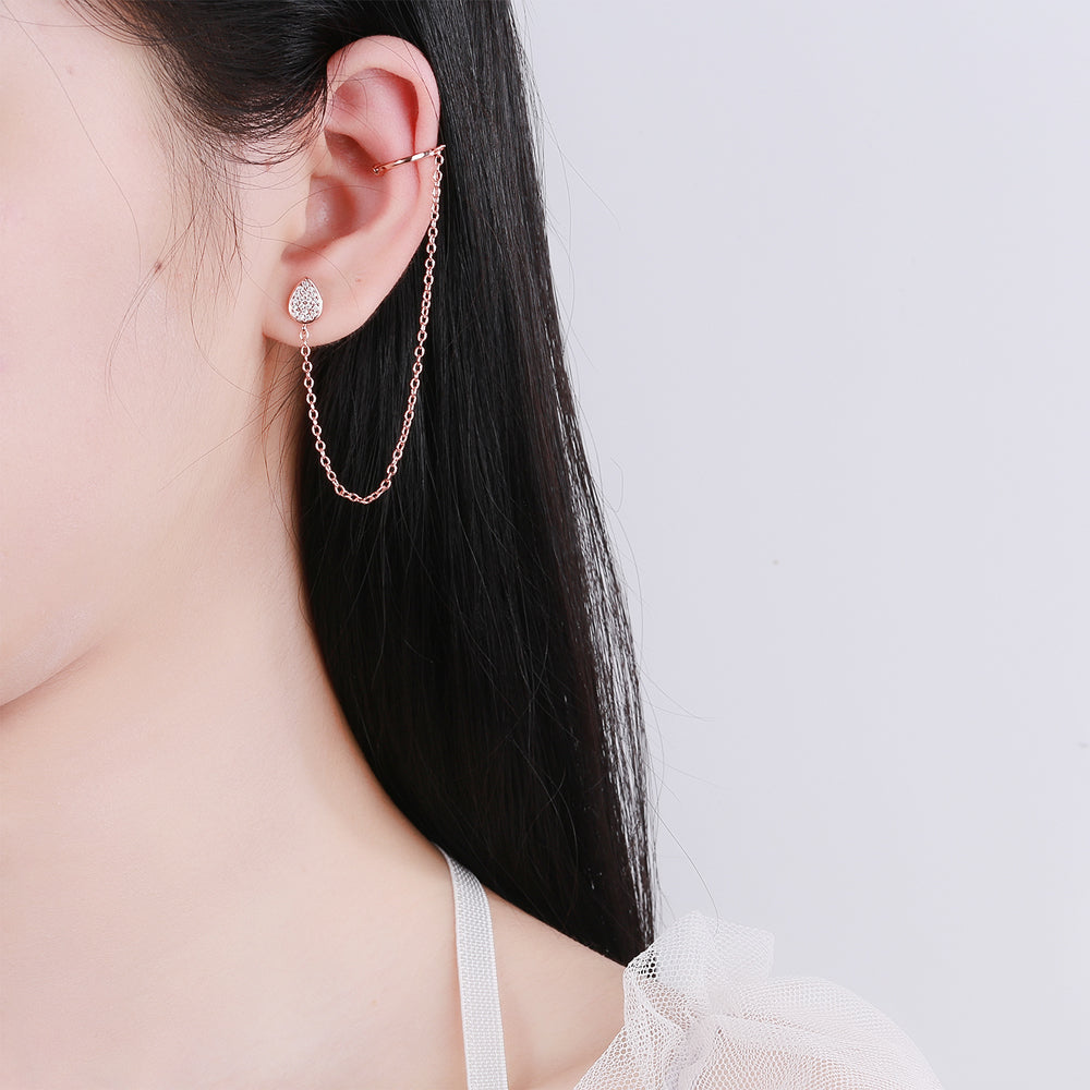 14K Rose Ear Cuff to Water Drop Stud Earrings - RUN THE STREETS COLLABORATIVE
