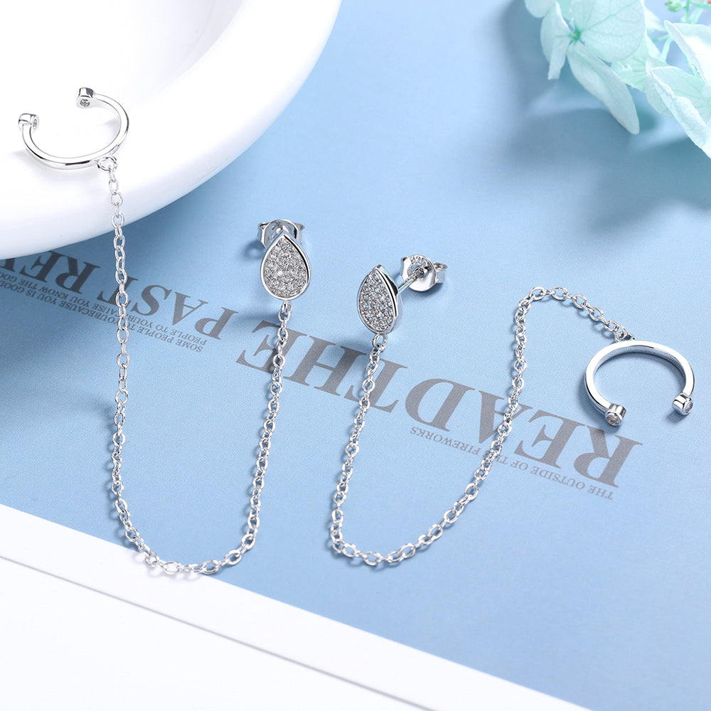 14K Rose Ear Cuff to Water Drop Stud Earrings - RUN THE STREETS COLLABORATIVE