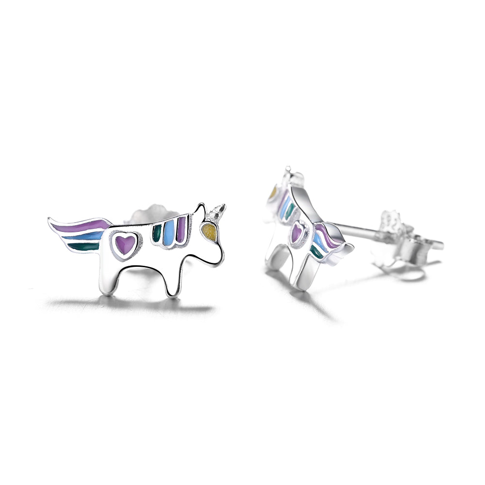 Sterling Silver Multi Color Unicorn Stud Earrings - RUN THE STREETS COLLABORATIVE