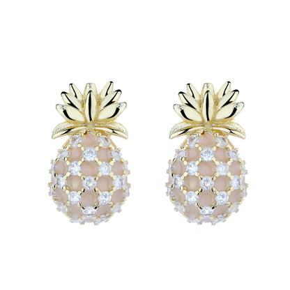 Pineapple Studs with Swarovski Crystals in 18k Gold - RUN THE STREETS COLLABORATIVE