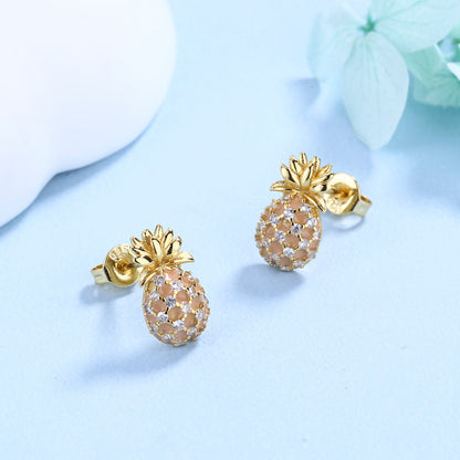 Pineapple Studs with Swarovski Crystals in 18k Gold - RUN THE STREETS COLLABORATIVE