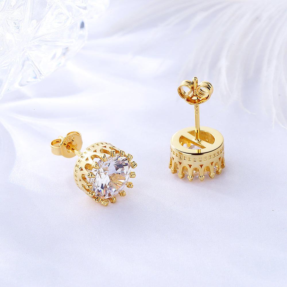 14K Gold Crown Earrings with Swarovski crystals - RUN THE STREETS COLLABORATIVE