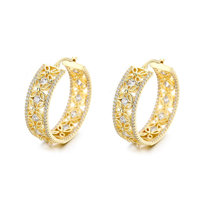 14K Rose Filigree Flower Hoop Earring with crystals from Swarovski - RUN THE STREETS COLLABORATIVE