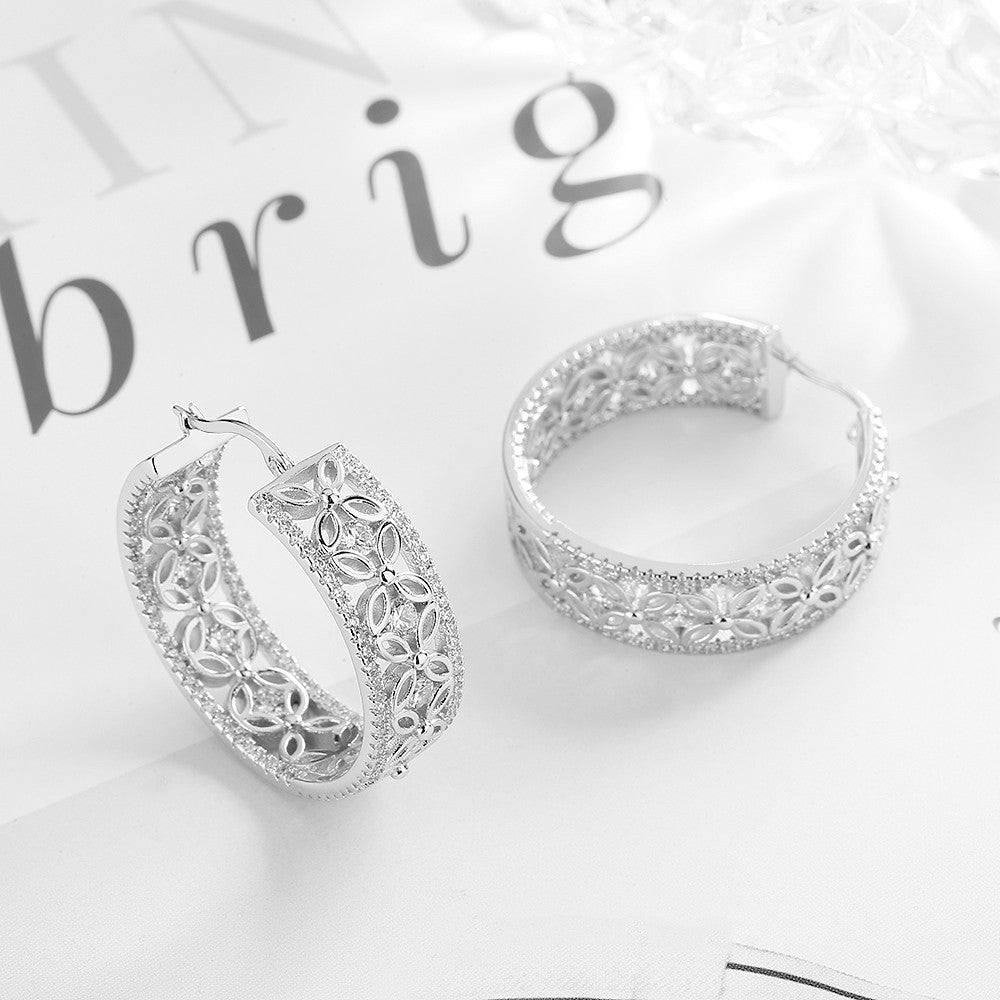 14K Rose Filigree Flower Hoop Earring with crystals from Swarovski - RUN THE STREETS COLLABORATIVE