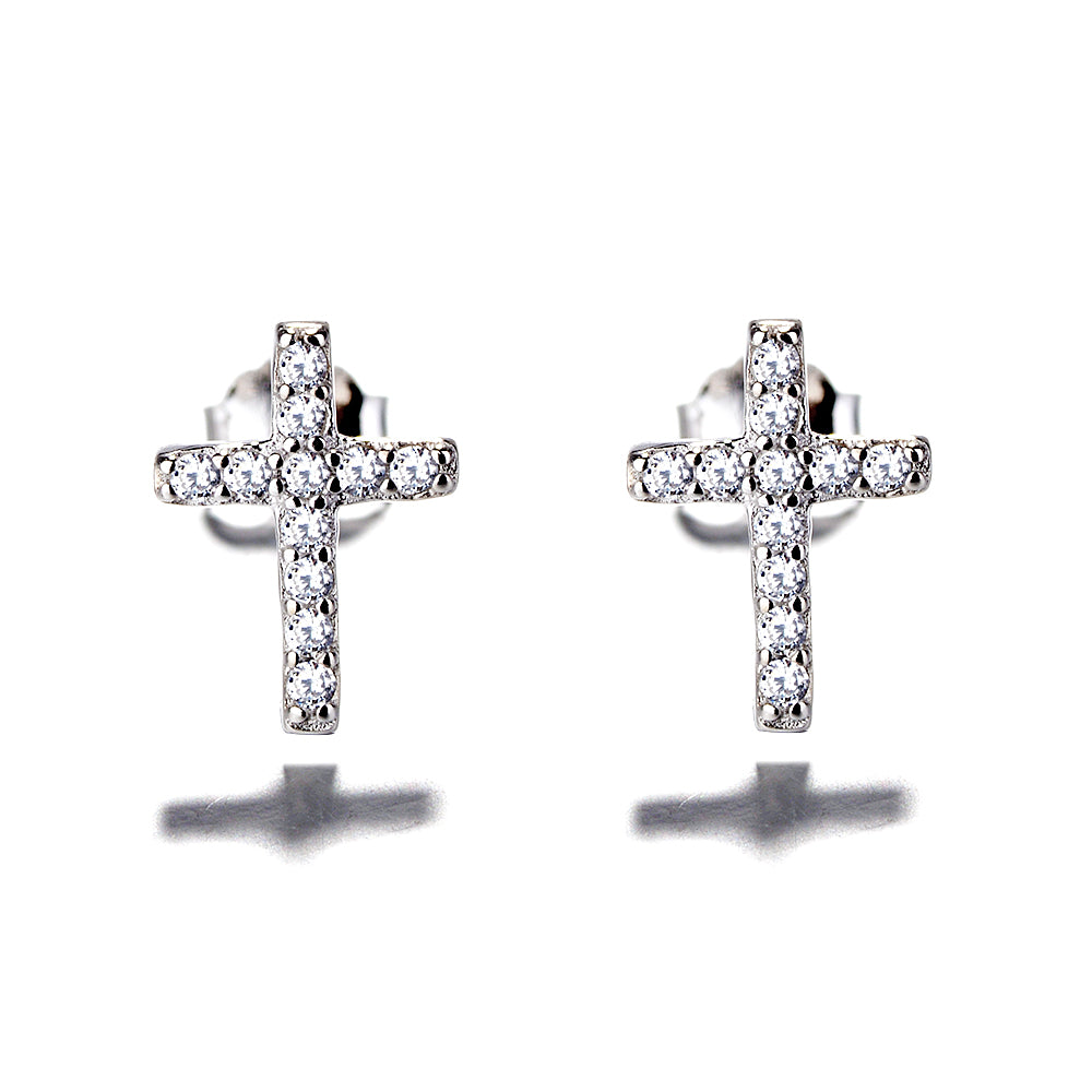Swarovski Crystal Sterling Silver Cross Stud Earrings - RUN THE STREETS COLLABORATIVE
