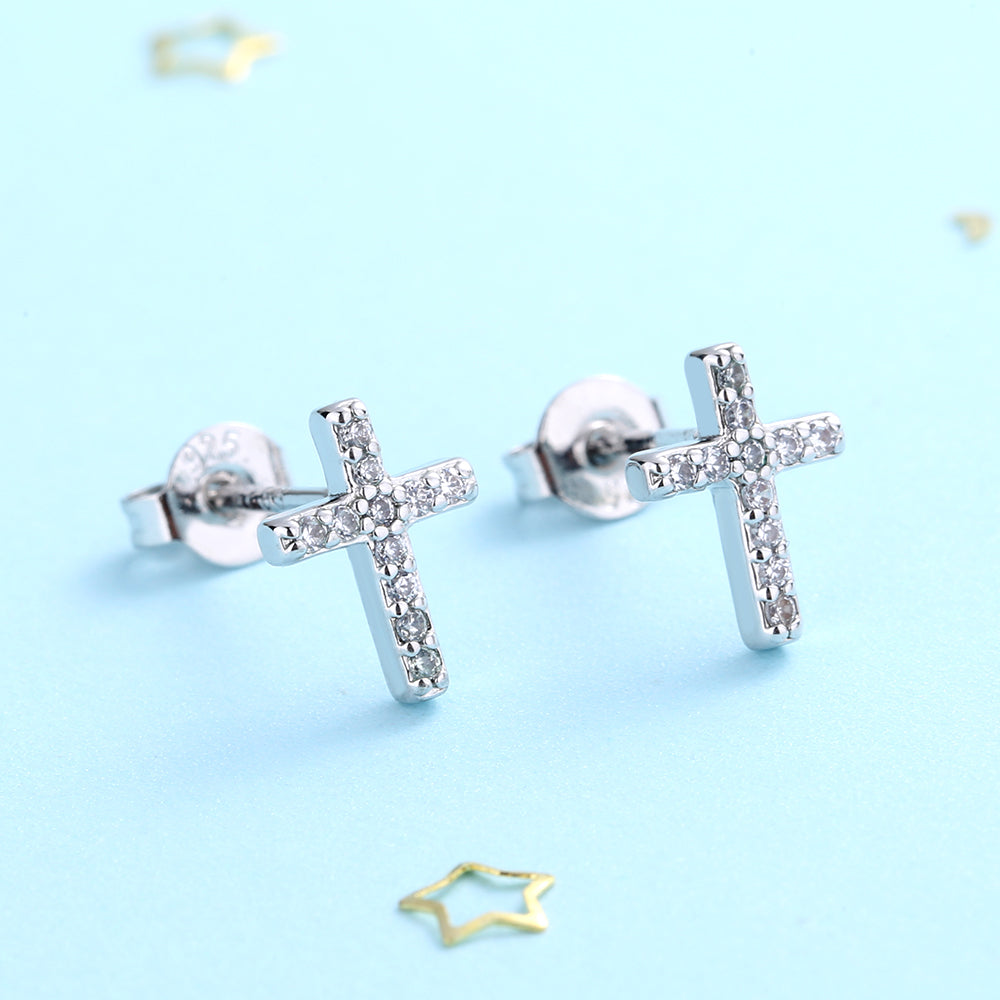 Swarovski Crystal Sterling Silver Cross Stud Earrings - RUN THE STREETS COLLABORATIVE